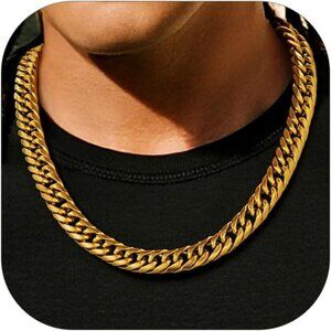 Men's 12mm Gold Stainless Steel 14K Gold Plated Cuban Miami Chain Necklaces